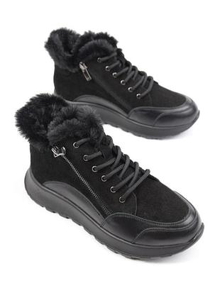Жіночі черевики з натуральної шкіри / замші зимові на шнурках
