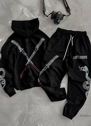 Чоловічий спортивний костюм на флісі преміальної якості турецька тринитка, косюм осінь зима капюшон