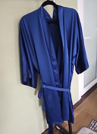 Жіночий домашній халат,темно синій,на спині напис з каміння