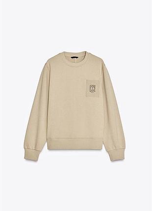 Світшот zara із брошкою світло-бежевого кольору