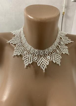 Біле святкове намисто буси прикраса украшение силянка подарунок 🎁 чокер герлан кривулька