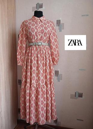 Бавовняна сукня сорочка міді з коміром на гудзиках плаття ярусне zara