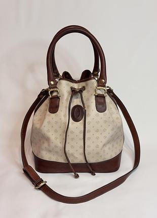 Вінтаж pollini! шкіряна сумка-відро (bucket bag) з монограмою p. оригінал.