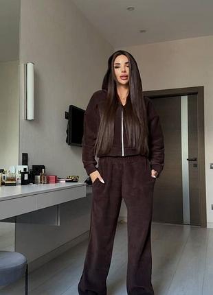 🤎теплый костюм из флиса полар – мягкость и комфорт в каждом движении | мод.752, размер 42-46, цвет черный или шоколад