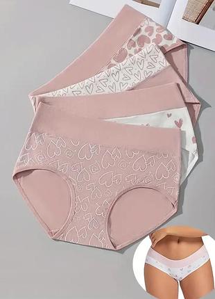 Набор 4 шт трусики брифы мягкая резинка ххл розовый микс сердечки высокая посадка