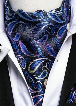 Hi-tie чоловіча ділова хустка ascot шарфи синій набір краваток пейслі для чоловіків хустка