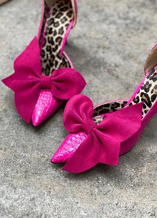 Кукольні рожеві туфлі lanta натуральна шкіра крокодил з бантом 35-41