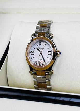 Часы наручные круглые белые серебристые золотистые камнями фианитами