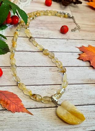 🔺🍂💛шикарне кольє чокер із рутилового кварцу зі знімною підвіскою з нефрита