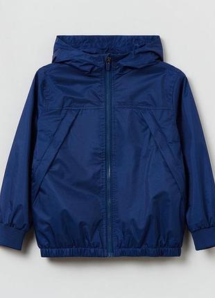 Синяя ветровка на флисе с капюшоном для мальчика 146 см (10-11y)
