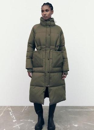 Пуховик zara плащ стюбаний кольору хакі