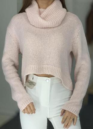 Свитпер кофта укороченный нежно розовый оверсайз