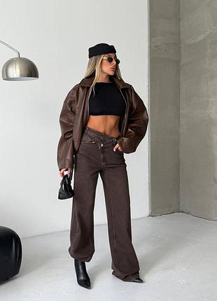 Жіночі стильні штани палаццо коричневі сині блакитні висока посадка