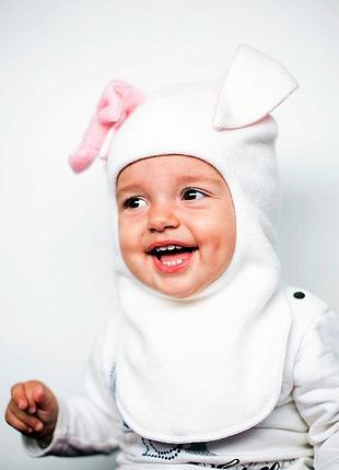 Шапка шлем для девочек "зайка" с розовым бантом