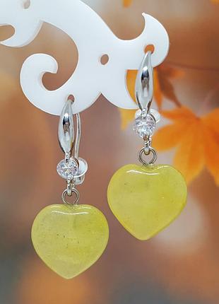 🔺🌻✨ романтические серьги с подвесками "сердечки" мини натуральный камень цитрин