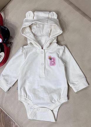 Бодік з капюшоном-вушками довгий рукав 4.5 кг з начосом новий без бірки на дівчинку