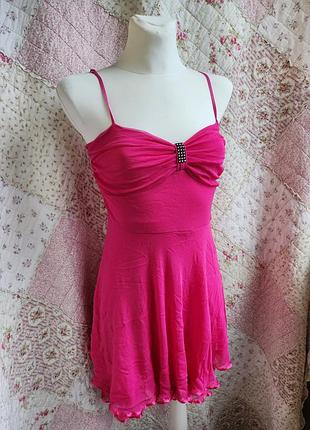 Итальянское яркое мини платье стразы розовый сарафан италия неоновый пеньюар y2k