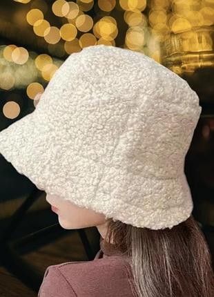 Панамка баранчик еко хутро хіт сезону панама барашек эко мех тедди беж молочная