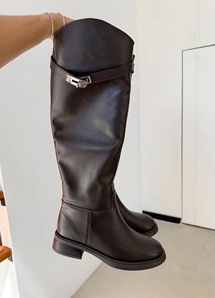 Трендові чоботи жокейки в шоколадному кольорі зимові