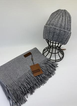Комплект женский шапка и шарф серый