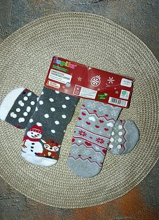 Шкарпетки махрові новорічні, термо носки з силіконовими стоперами на дівчинку 2-4 роки ( розмір 23-26).