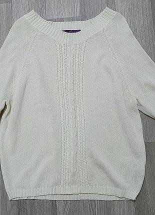 Гарна, фірмена,натуральна, котонова, вязана, молочна, з люрексом кофта, рукав 3/4