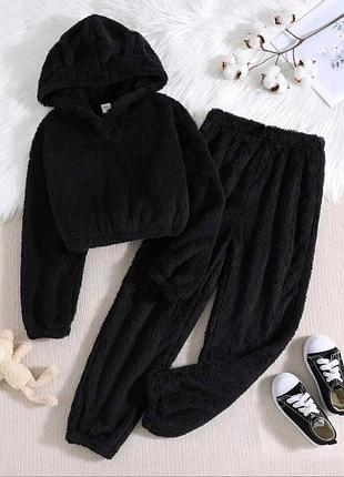 Піжама жіноча молочна однотонна тепла оверсайз кофта з капішоном штани на високій посадці якісна стильна трендова