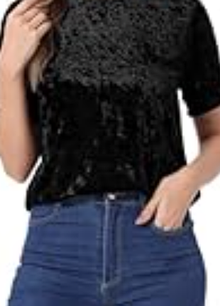 Чорна водолазка з коротким рукавом із напівпрозорого оксамиту