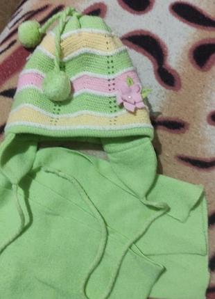 Детская шапка с шарфом теплый комплект шапочка шарфик набор детский