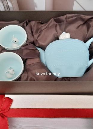 Набір чайний 2 персони кролик блакитний 600 мл,125 мл