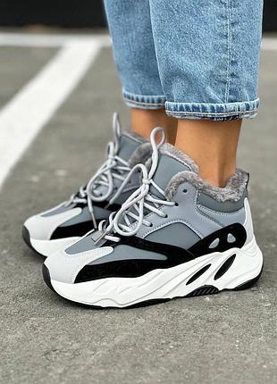 Кожа прессованная + мех!!️ женские утепленные кроссовки на меху