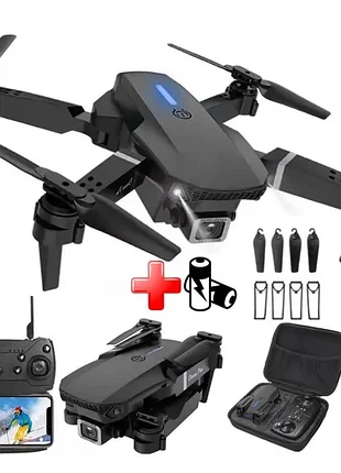 Квадрокоптер з двома камерами e88 pro black - дрон з fpv + сумка + 1 акум +батарейки у пульт керування
