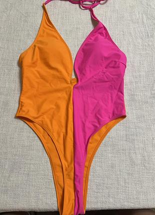 Суцільний рожевий пудра оранж купальник