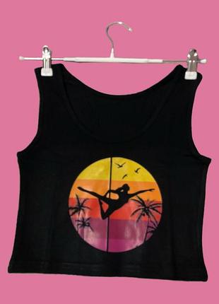 Чорна майка-топ з тематикою pole dance для тренувань