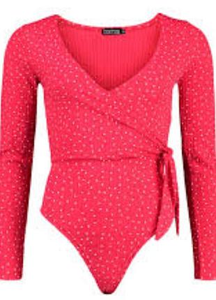 Красный боди с длинным рукавом