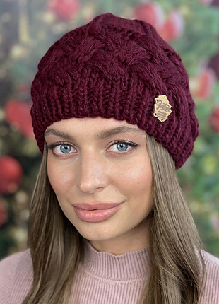 Шапка женская теплая на флисе бордовый дюран