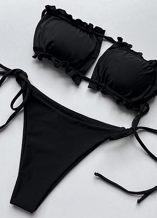 Купальник чорний шторка на завʼязках
