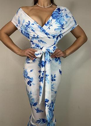 Распродажа платье asos миди с поясом-бантом и с эффектом спущенного плеча