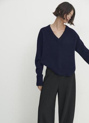 Натуральний шерстяний кашеміровий синій светр massimo dutti