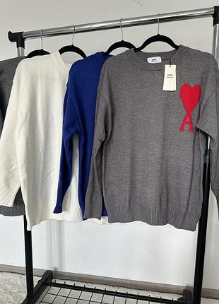 Светр кофта амі ami сірий білий бежевий