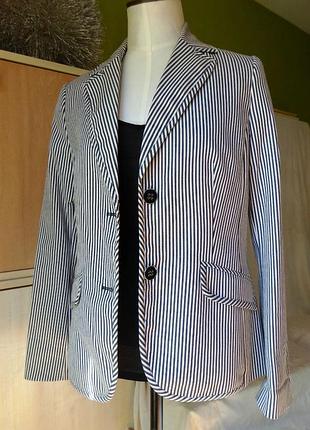 Піджак блейзер бавовняний mango у смужку приталений