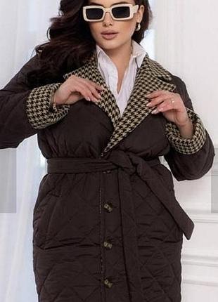 Куртка пальто баклажан длинная стеганая