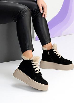 Черевики "milgras" жіночі замша напівшерсть чорний 25492