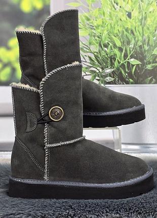 Угги женские зимние inblu серые из натуральной замши на меху 8145