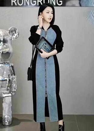 Міді сукня поєднання деніму та трикотажу