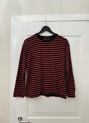 Стильний лонгслів джемпер кофта у смужку чорно-червону zara