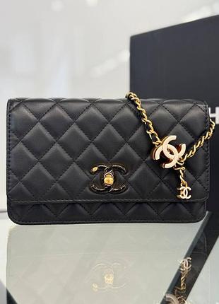 Сумка клатч брендовая шанель woc стеганая черная сумка люкс