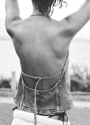 Джинсовий топ зара синій з відкритою спиною спинкою