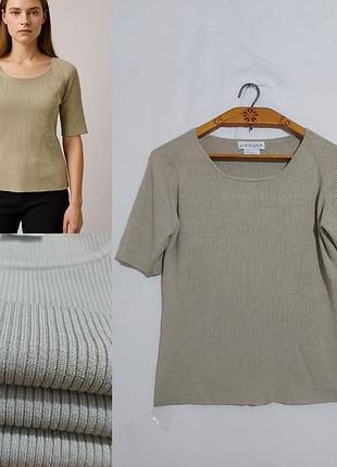 Вязаная увесистая шелковая кофта в рубчик с коротким рукавом jaeger