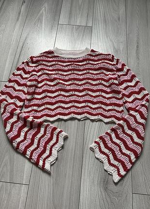 Светр вкорочений вʼязаний у смужку кофта